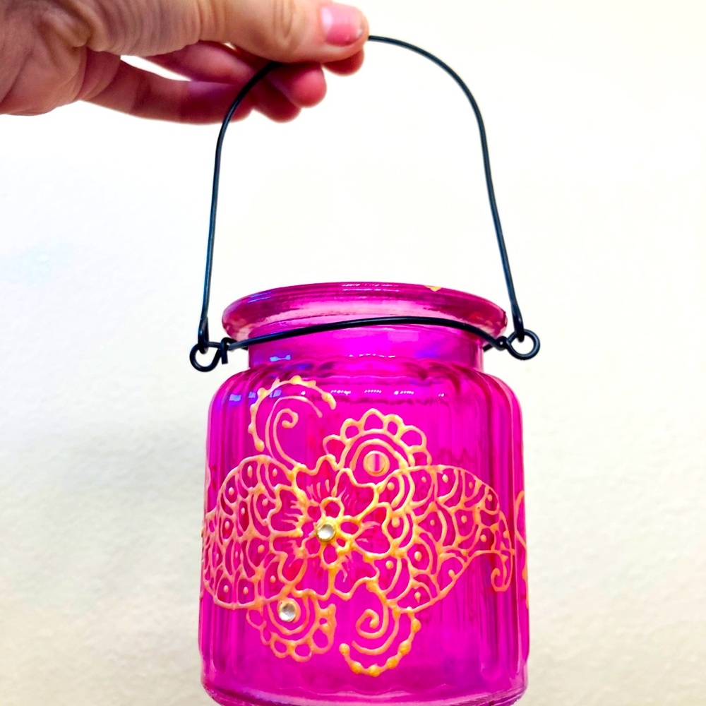 Handpainted candle holder /pink decor